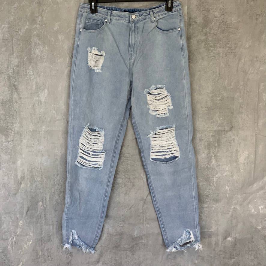 MISSGUIDED Light Wash Tall Frayed Hem Distressed Detail Denim Jeans SZ 10L