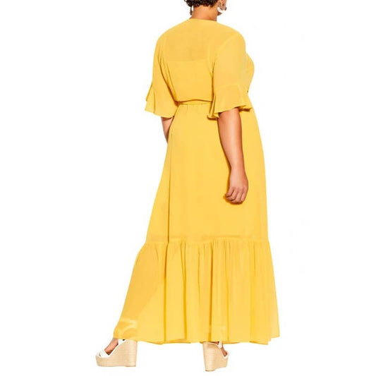 CITY CHIC Women's Plus Size Golden Flutter Sleeve Wrap Maxi Dress SZ XXL