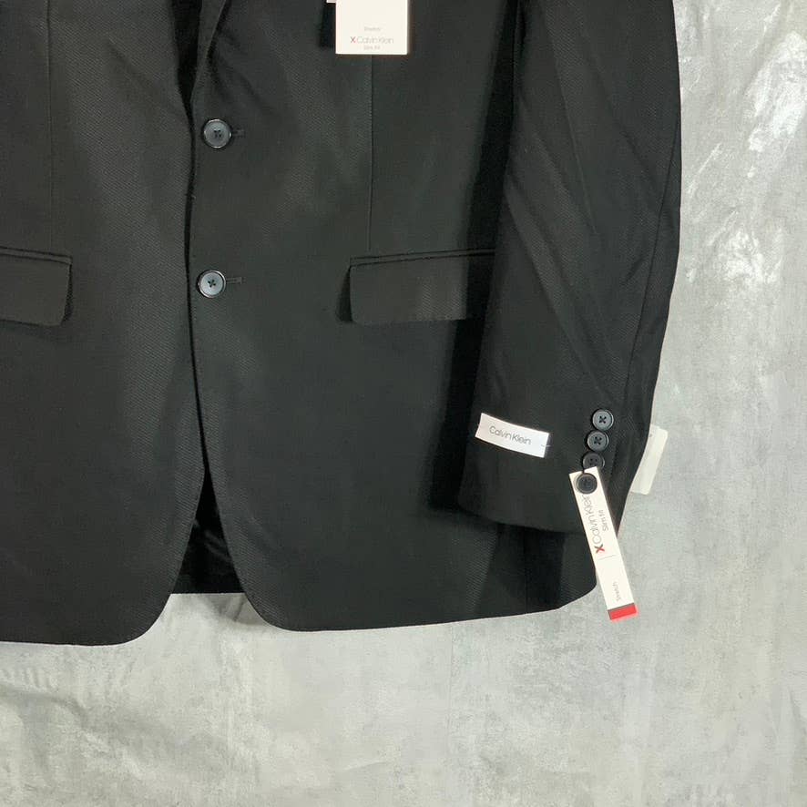 CALVIN KLEIN Men's Black Textured Long Slim-Fit Two-Button Suit Jacket SZ 40L