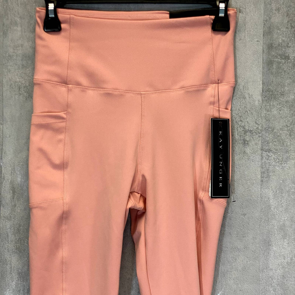 KAY UNGER Women's Peach Ruched Cuff High-Waist Media Pocket Pull-On Athletic Legging SZ S