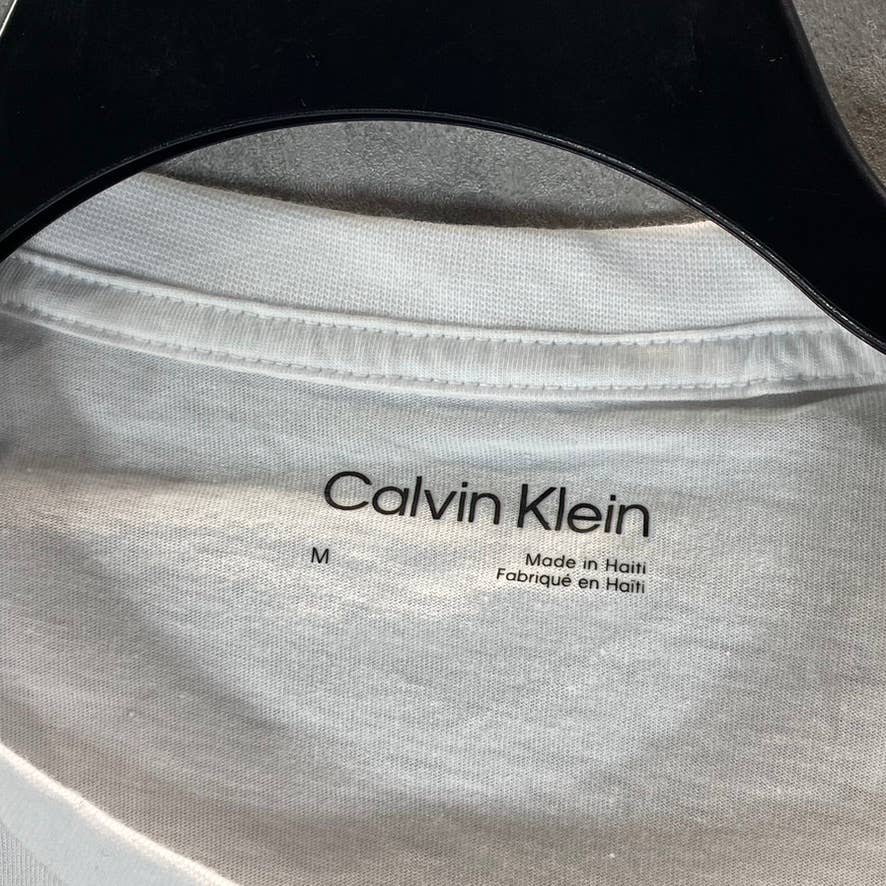 CALVIN KLEIN Men's Brilliant White Monogram Logo Graphic Crewneck T-Shirt SZ M