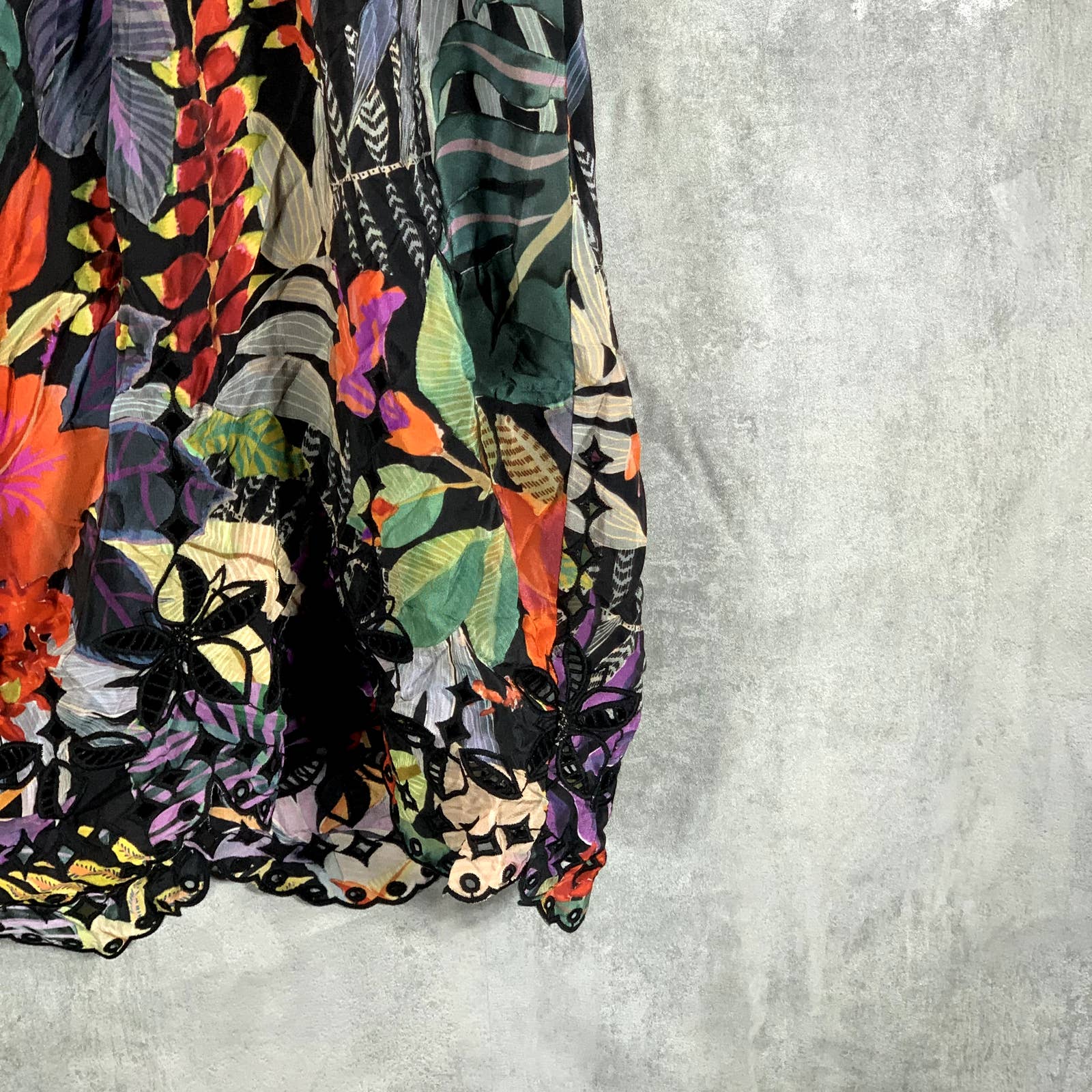 JOHNNY WAS Women's Multi Shari Tropical-Print Silk Square-Neck Mini Dress SZ S