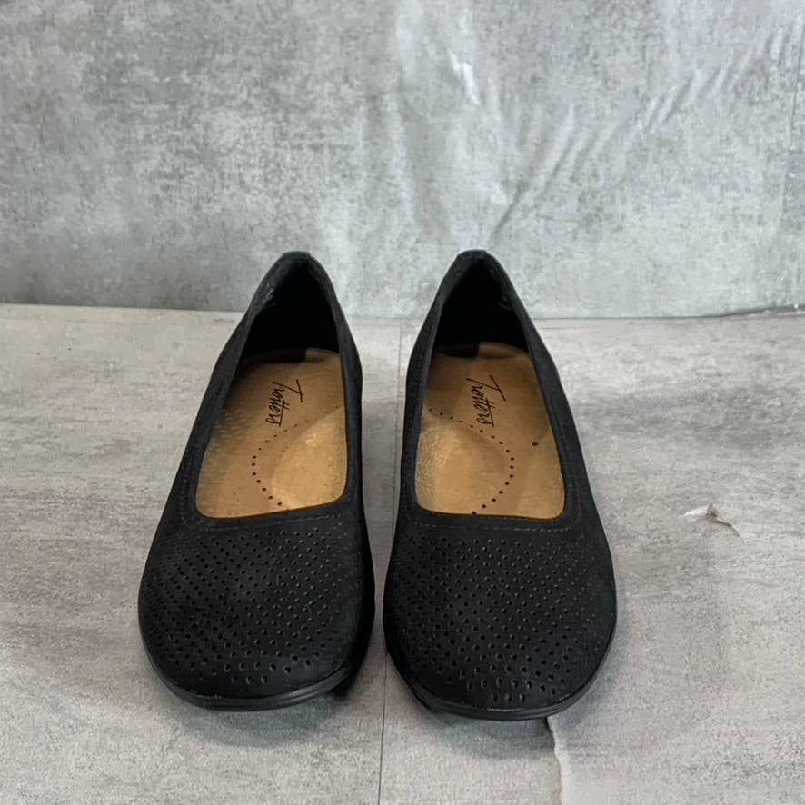 TROTTERS Women's Narrow Black Leather Darcey Perforated Round-Toe Slip-On Flats SZ 7N