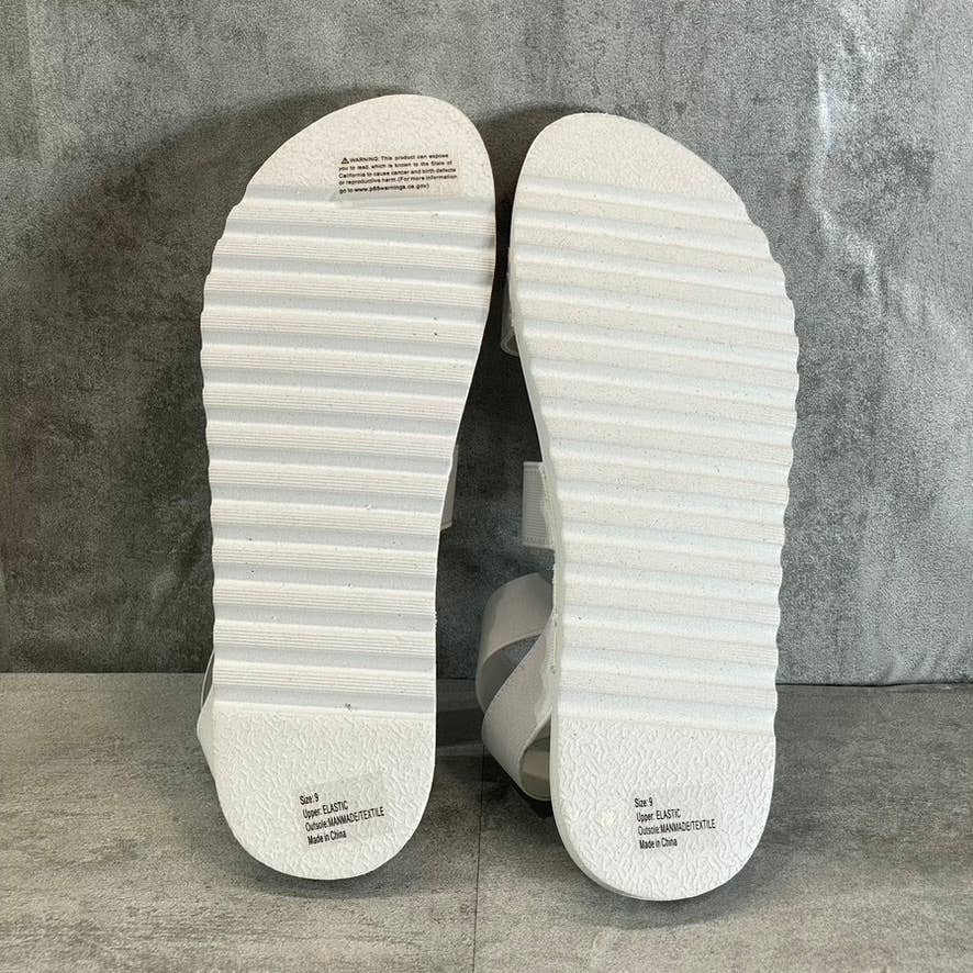OLIVIA MILLER Women's White Nicola Stretchy Ankle Strap Slide Flat Sandals SZ 9
