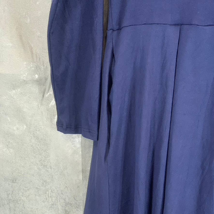 24SEVEN COMFORT APPAREL Women's Navy Round-Neck Long-Sleeve Fit & Flare Midi Dress SZ M