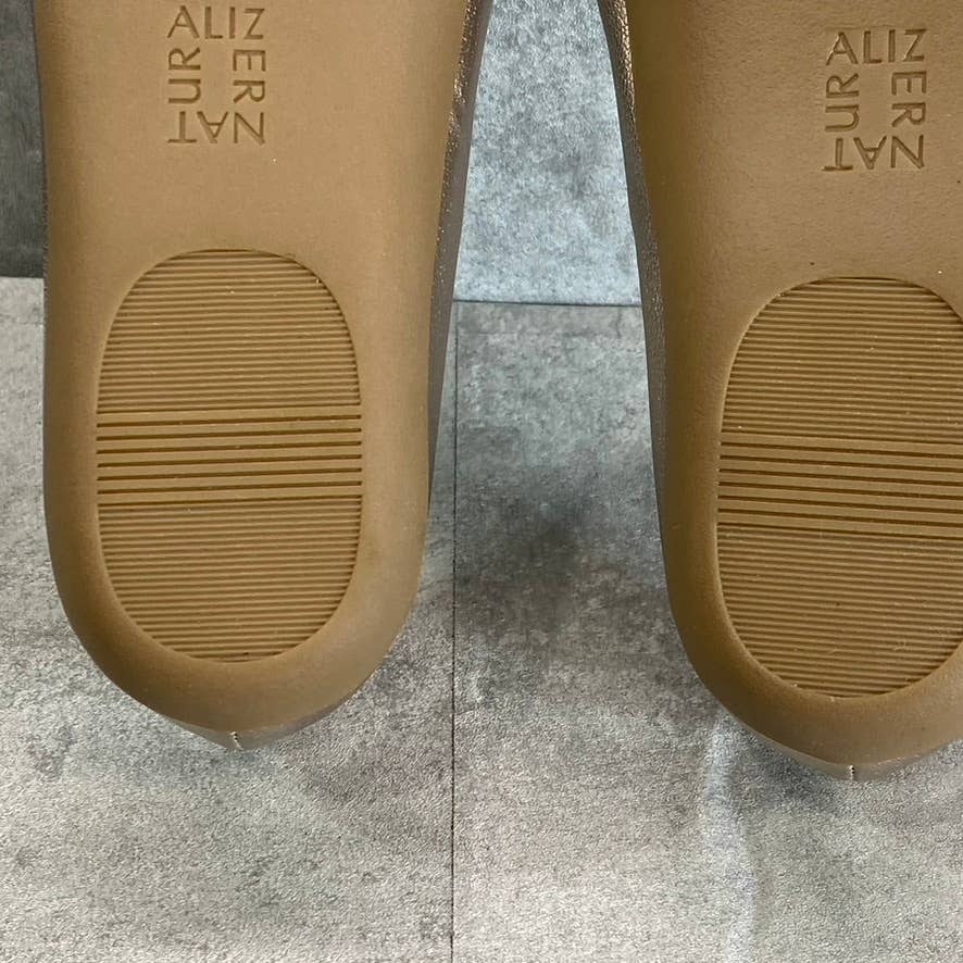 NATURALIZER Women's Warm Silver Metallic Vivienne Almond-Toe Slip-On Flats SZ6.5