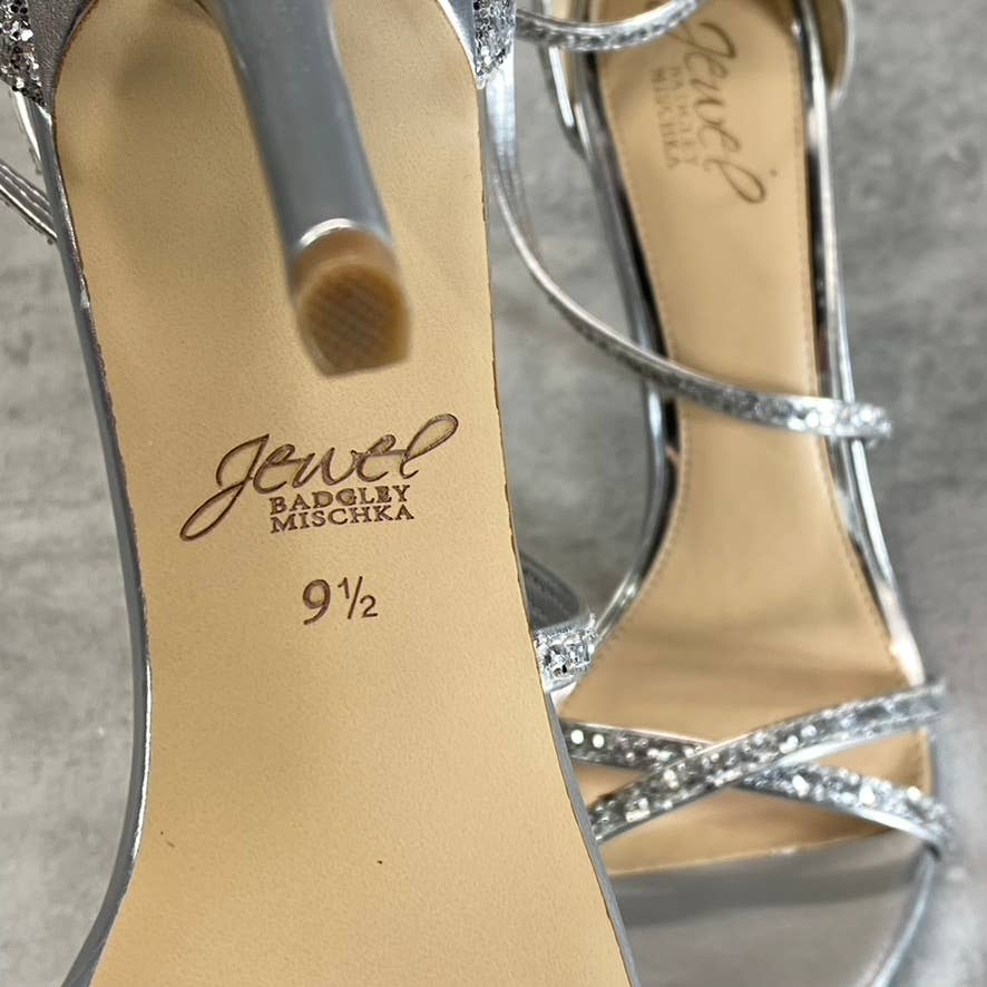 JEWEL BADGLEY MISCHKA Women's Silver Glitter Jolene Stiletto Dress Sandals SZ9.5