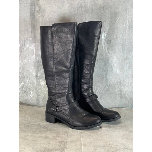 EASY STREET Women's Black Faux-Leather Jewel Knee-High Riding Boots SZ 7.5