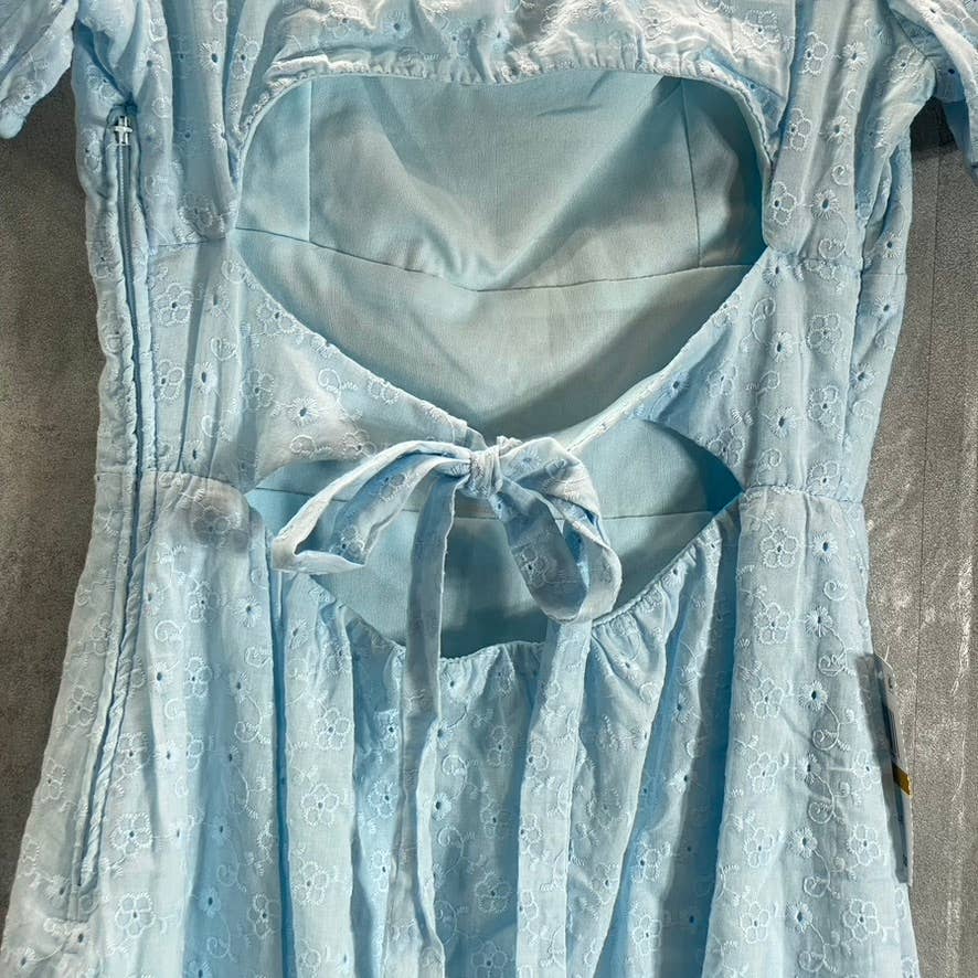 B. DARLIN Juniors' Light Blue Floral Embroidered Puff-Sleeve Mini Dress SZ 3/4