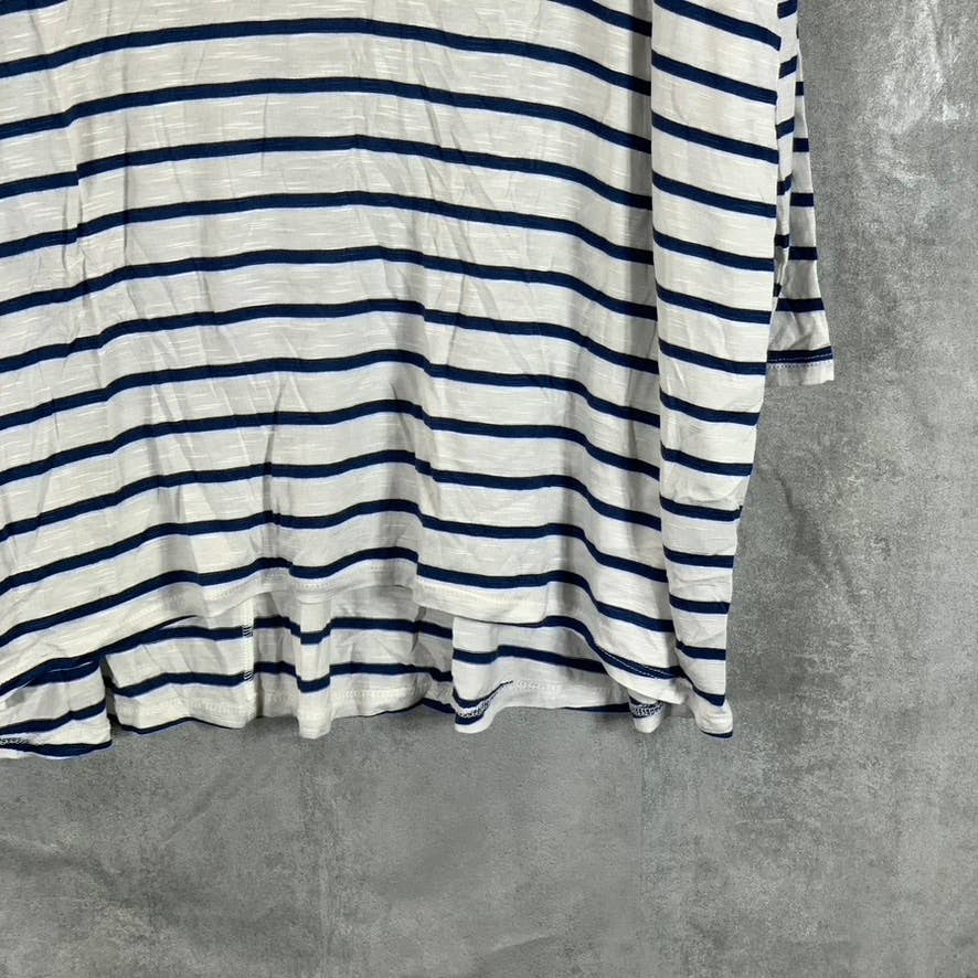 STYLE & CO Women's White-Blue Striped V-Neck Long Sleeve Top SZ L