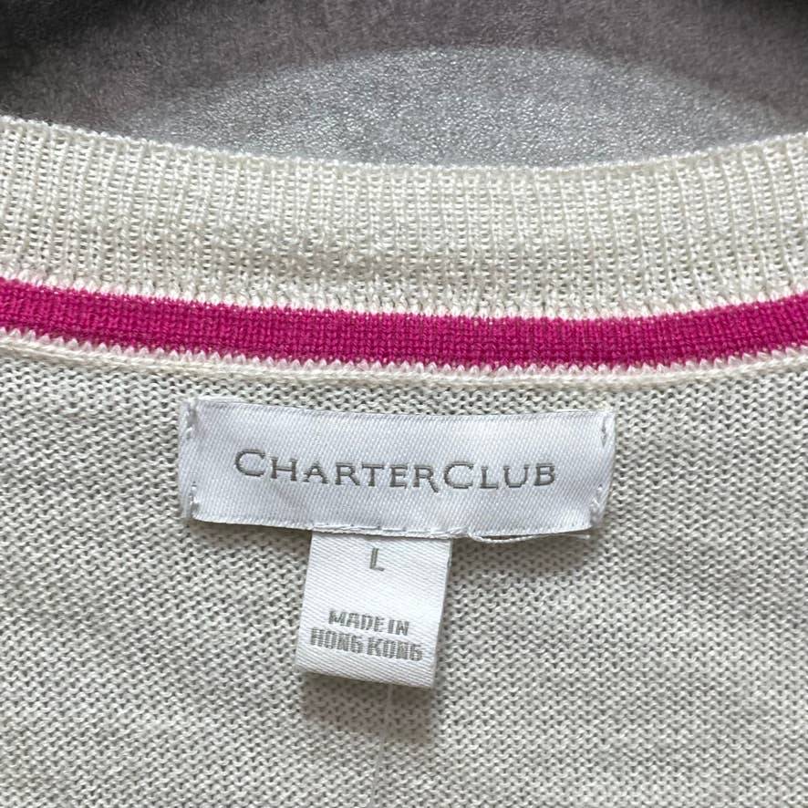 CHARTER CLUB Cloud Merino Wool Button-Cuff V-Neck Pullover Sweater SZ L
