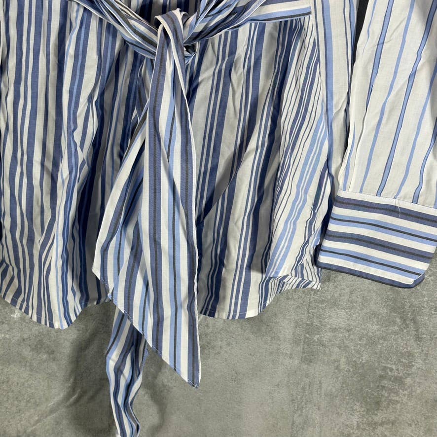 TOMMY HILFIGER Women's Bologna Blanket Blue-Stripe Tie-Waist Button-Down Tunic