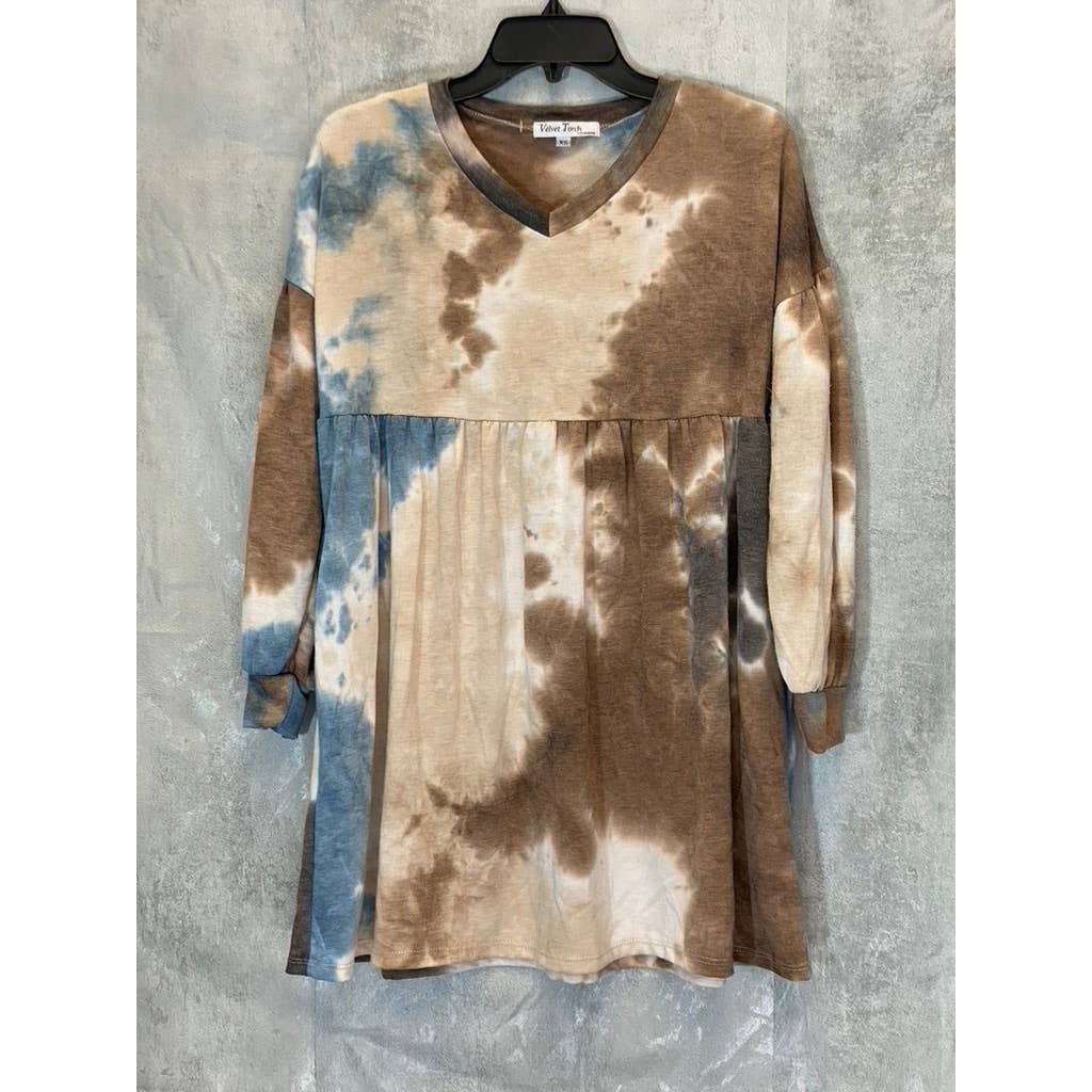 VELVET TORCH Women's Coco Tie-Dye V-Neck Long Sleeve A-Line Mini Dress SZ XS