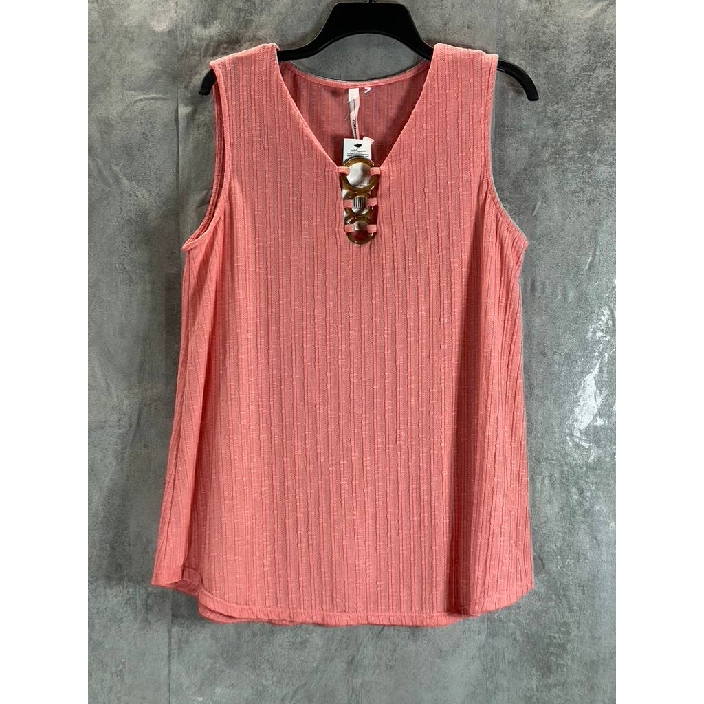 NY COLLECTION Women's Conch Shell V-Neck Triple-Ring Sleeveless Ribbed Tunic Top