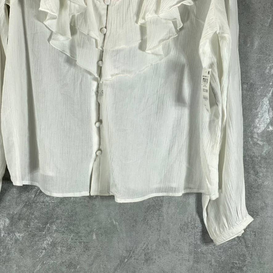 INC INTERNATIONAL CONCEPTS Women's Bright White V-Neck Double-Ruffle Top SZ M