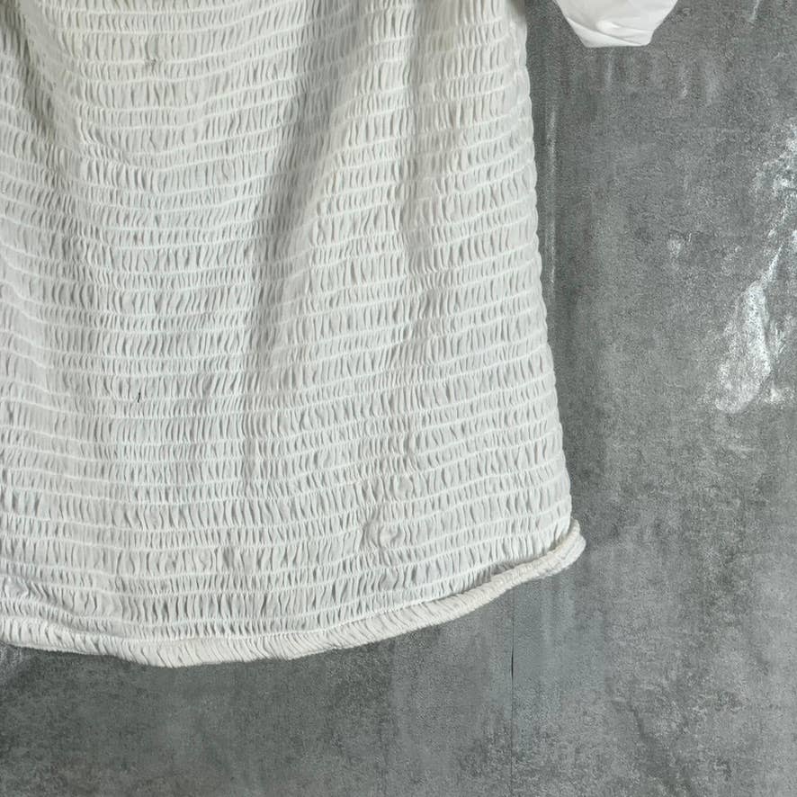 INC INTERNATIONAL CONCEPTS Women's Washed White Smocked Puff-Sleeve Top SZ XL