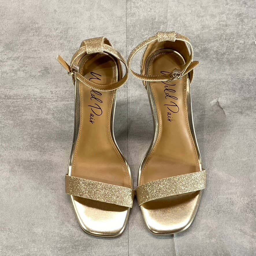 WILD PAIR Women's Light Gold Glitter Bethie Two-Piece Stiletto Dress Sandals SZ7