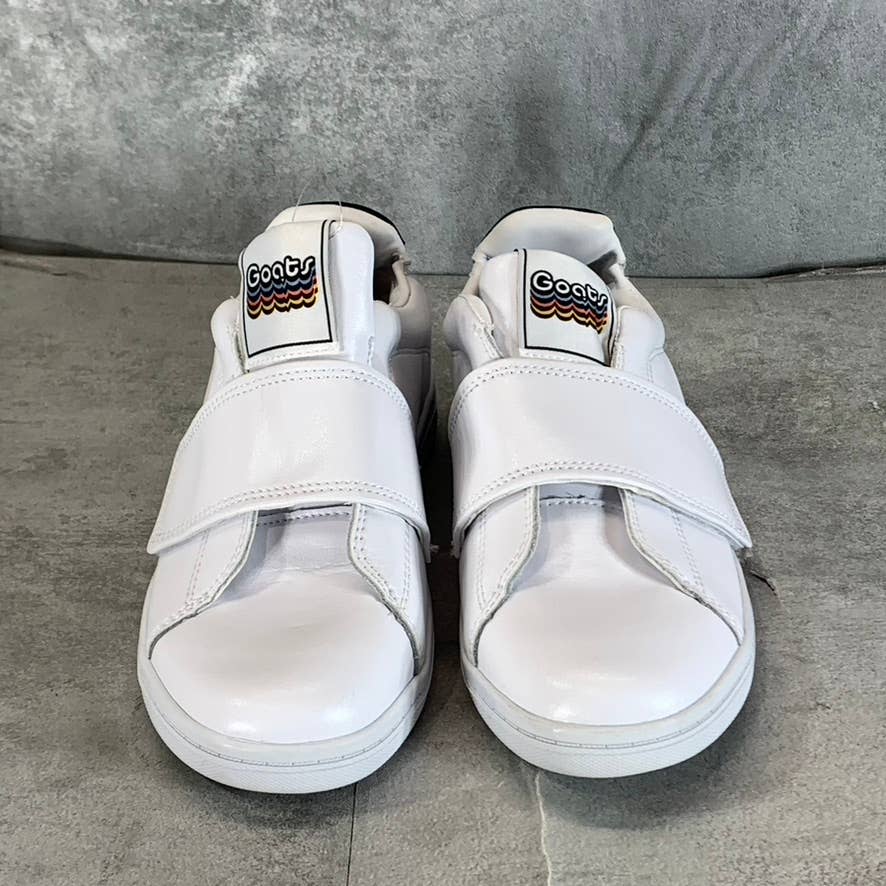 GOATS Women's White Leather The 573 Wide-Strap Round-Toe Slip-on Sneakers SZ 5