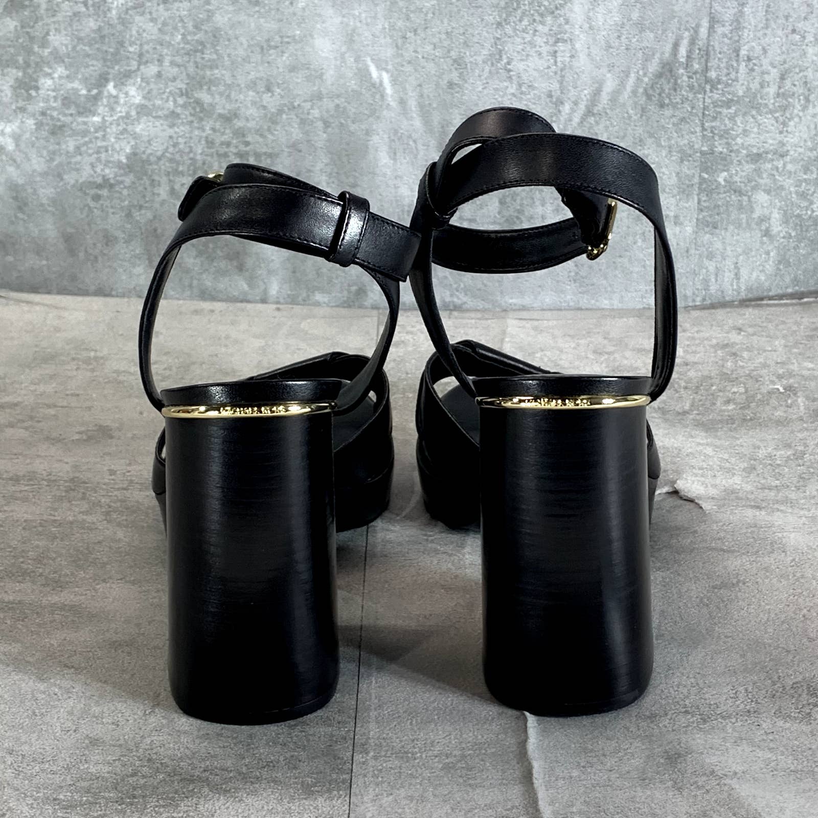 MICHAEL MICHAEL KORS Women's Black Leather Angela Ankle-Strap Dress Sandals SZ10