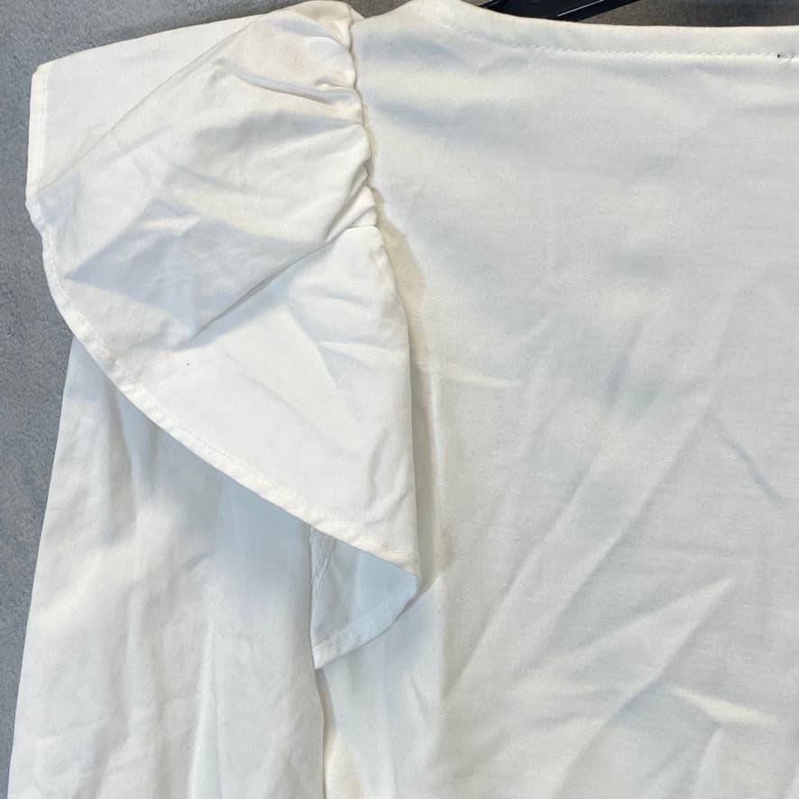 INC INTERNATIONAL CONCEPTS Women's Washed White Square-Neck Ruffled Top SZ XS