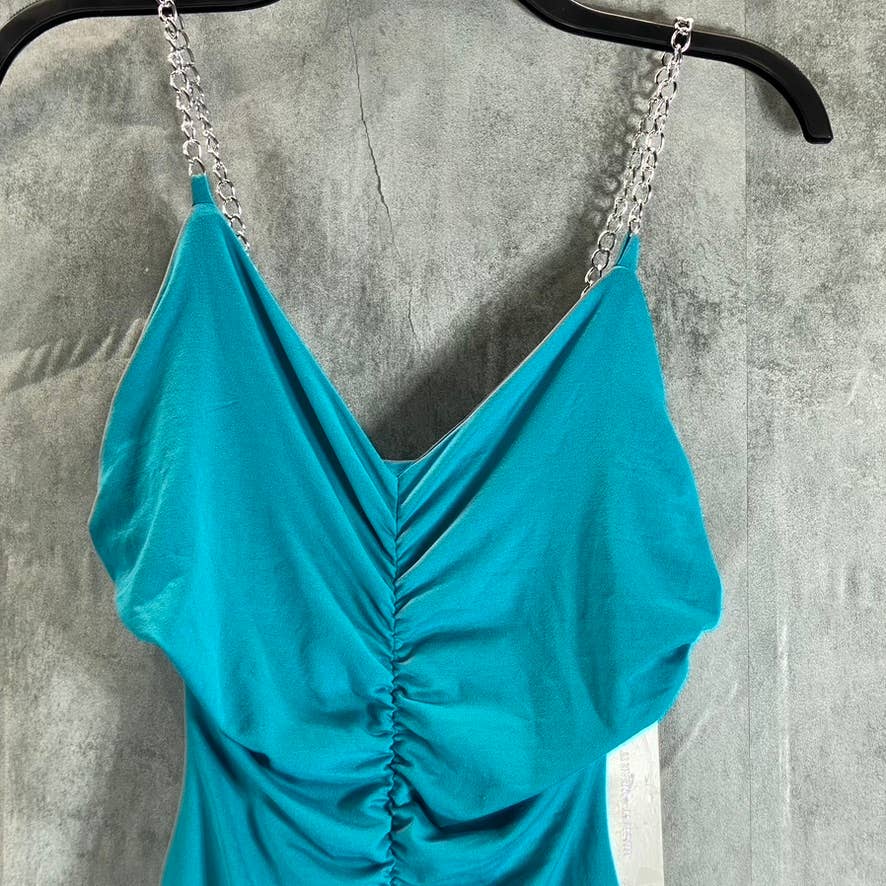 ALMOST FAMOUS Juniors' Aqua Chain-Strap Side Cutout Ruched Bodycon Dress SZ M