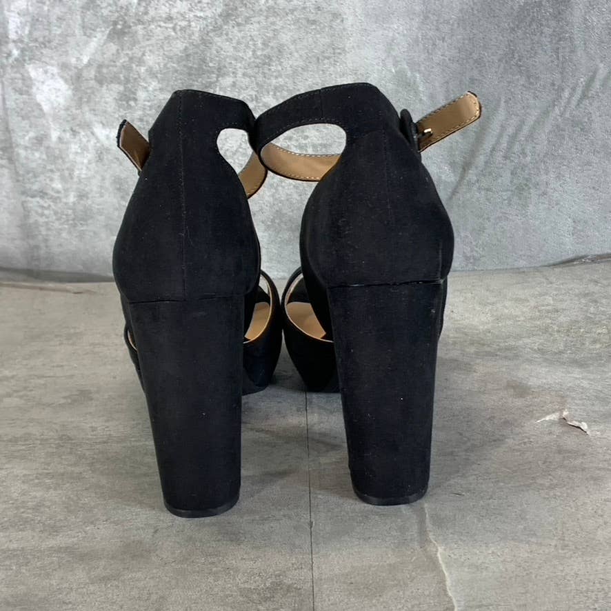 SUN+STONE Women's Black Micro Reeta Block-Heel Ankle Strap Platform Heels SZ 7