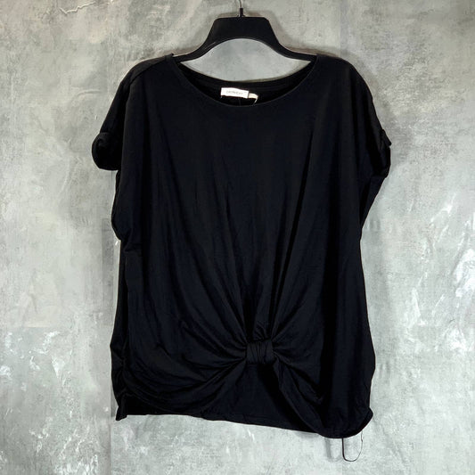 CALVIN KLEIN Women's Black Crewneck Twist Front Hem Short Sleeve T-Shirt SZ XL