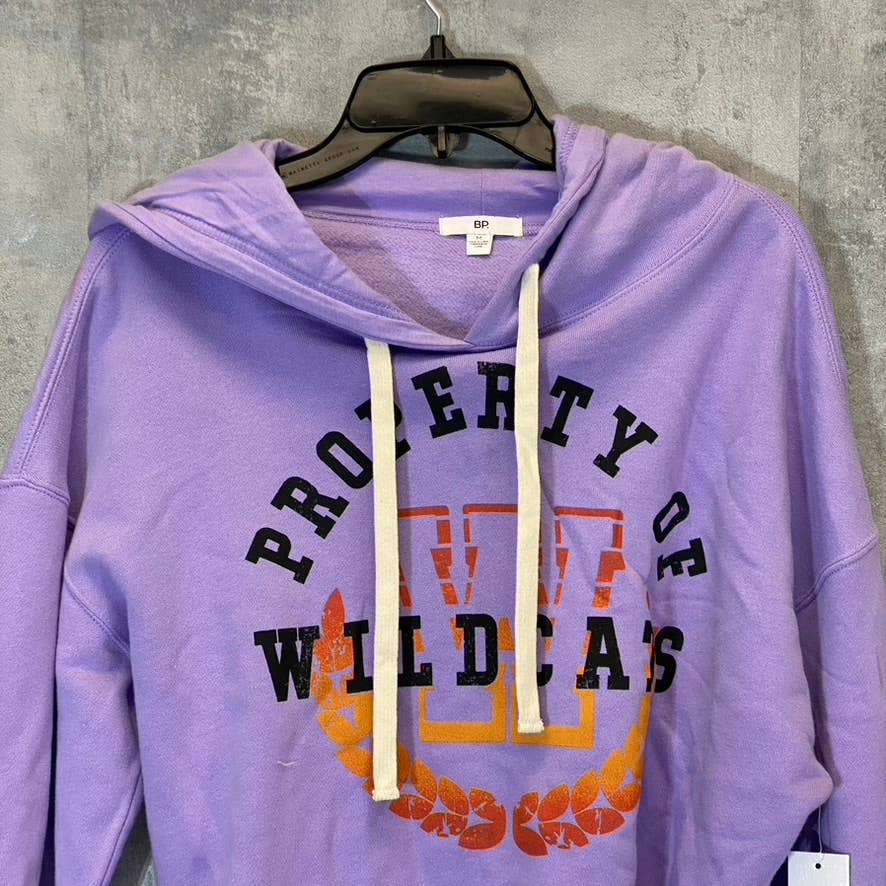 BP. Women's Purple Wildcats Cutoff Graphic Long Sleeve Pullover Hoodie SZ M