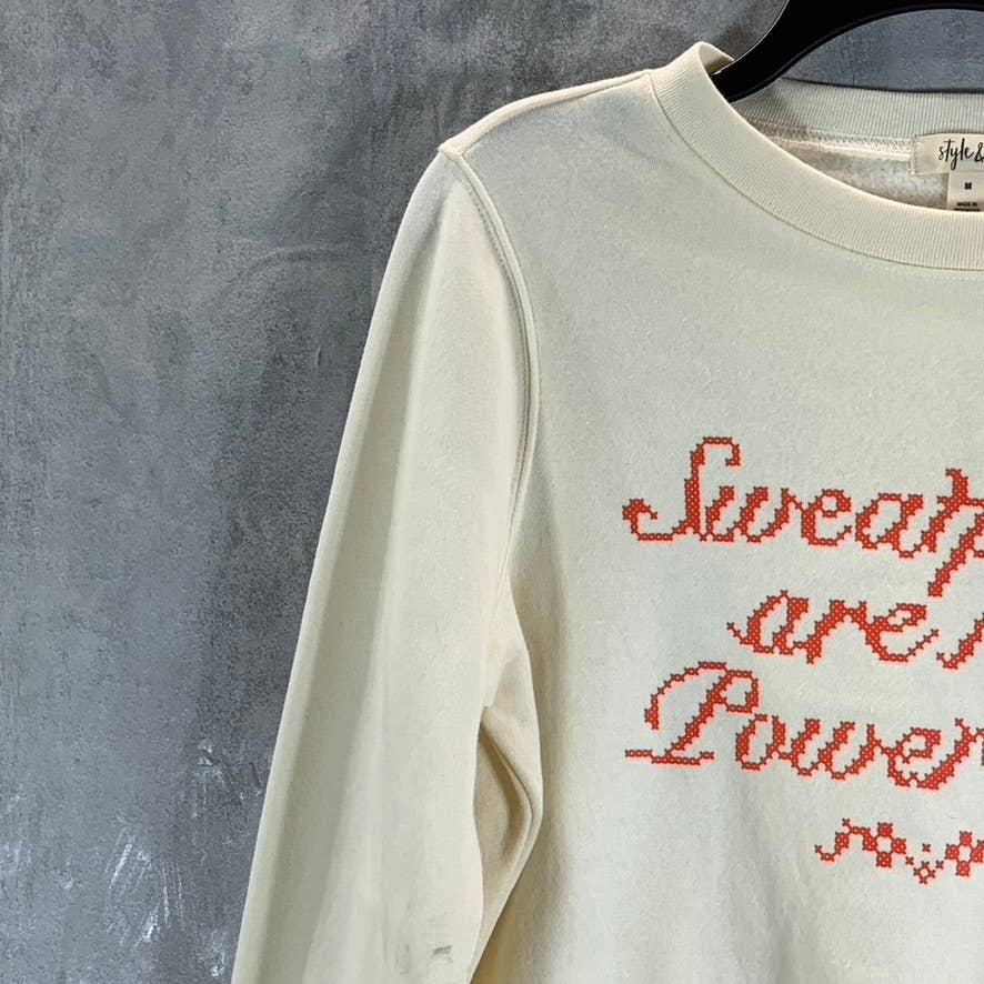 STYLE & CO Women's Antique Cream Ribbed Crewneck Graphic Pullover Sweatshirt SZM