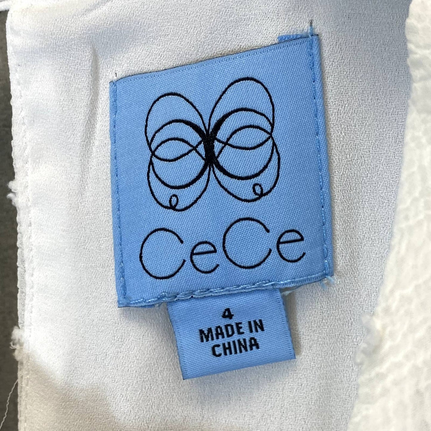 CECE Women's Soft Ecru Clip Dot Tie-Waist Ruffle Short Sleeve Fit & Flare Mini Dress SZ 4