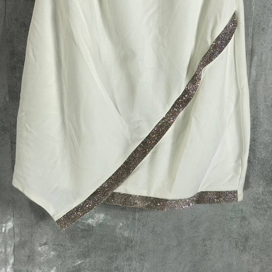 BCX DRESSES Juniors' Off-White Halter Asymmetrical Rhinestone Hem Dress SZ L