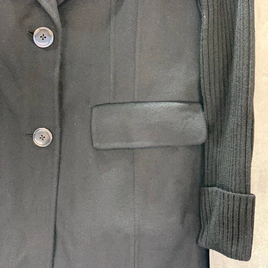 TAHARI Black Wool Blend Anna Ribbed Sleeve Notch Collar Coat SZ S