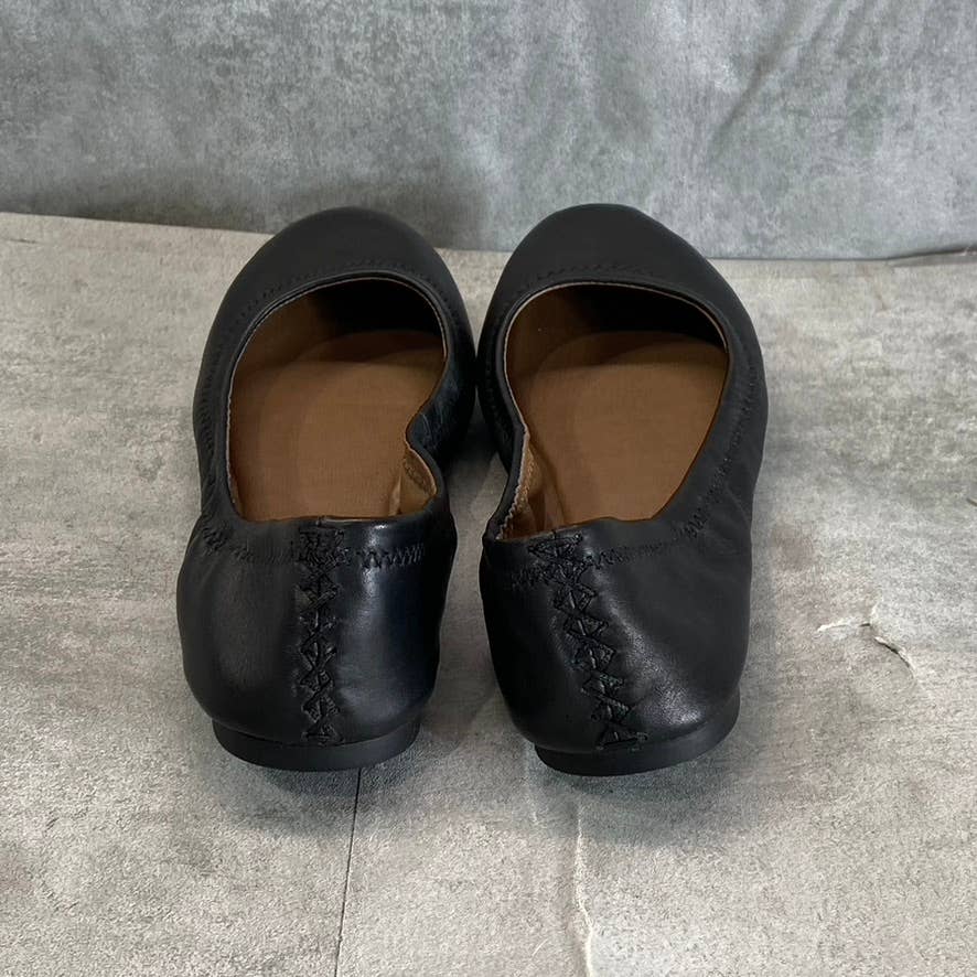 LUCKY BRAND Women's Black Leather Emmie Round-Toe Slip-On Ballet Flats SZ 6.5