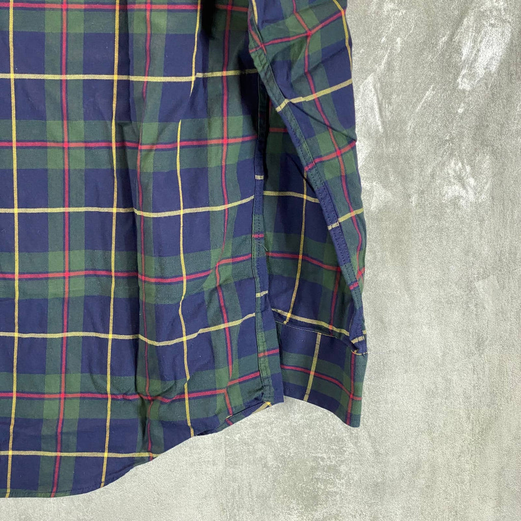 CLUB ROOM Men's Blue Plaid Regular-Fit Button-Up Long-Sleeve Shirt SZ L