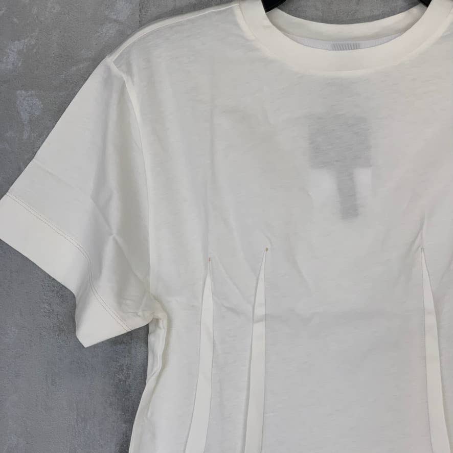 TOPSHOP BOUTIQUE Women's Cream Crewneck Pleat Detail Short Sleeve Tee SZ 2