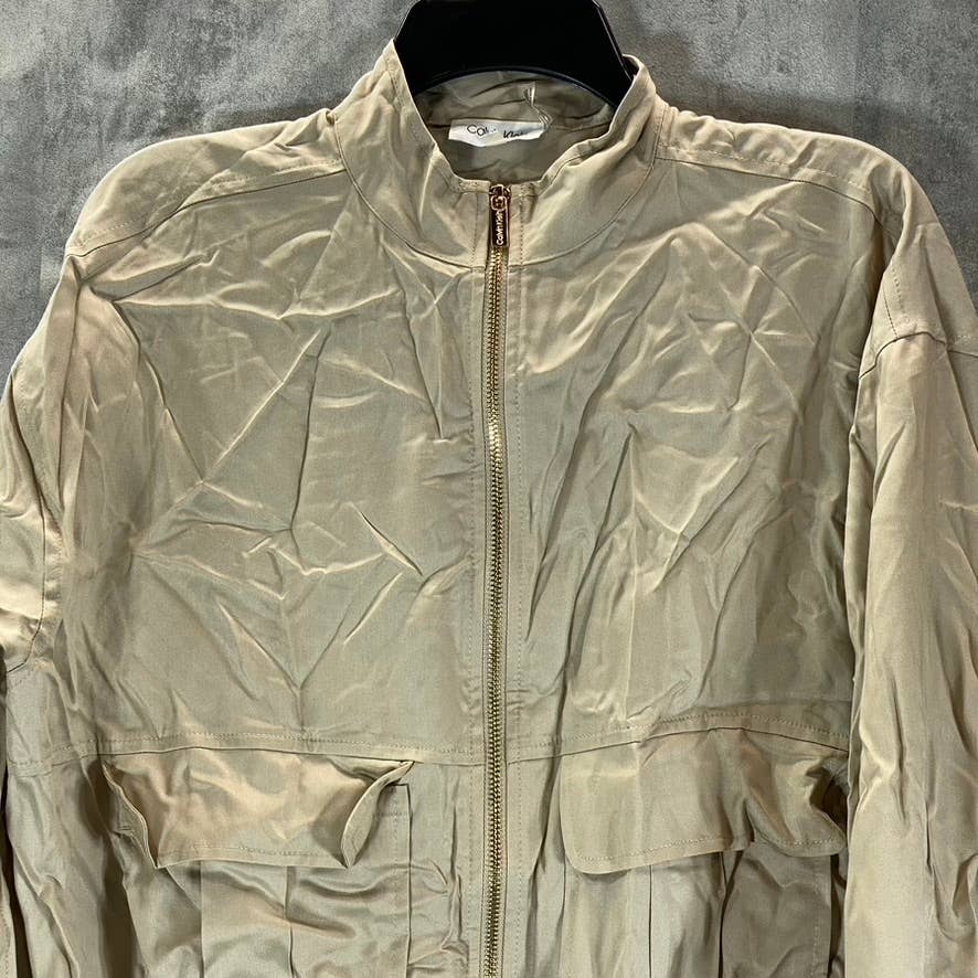 CALVIN KLEIN Women's Latte Zip-Front Drawstring Drop-Shoulder Cargo Jacket SZ S