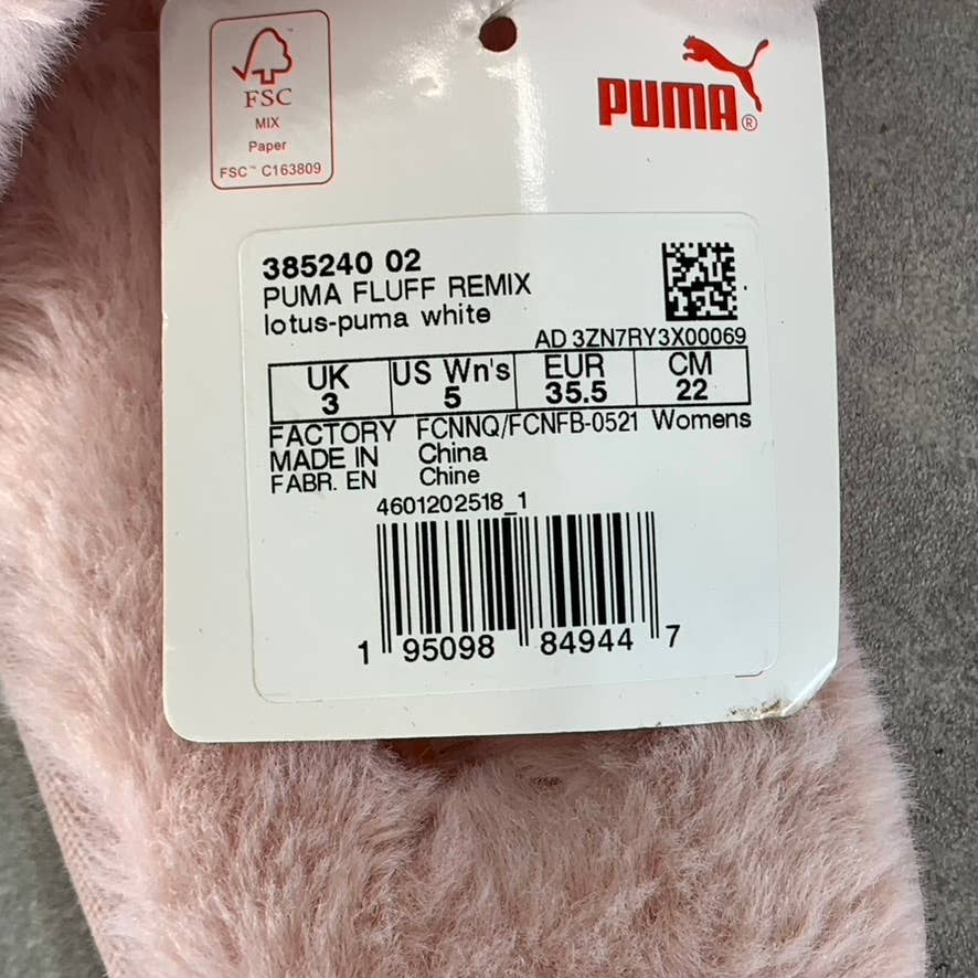 PUMA Women's Lotus-Puma White Faux-Fur Fluff Remix Slide Slippers SZ 5