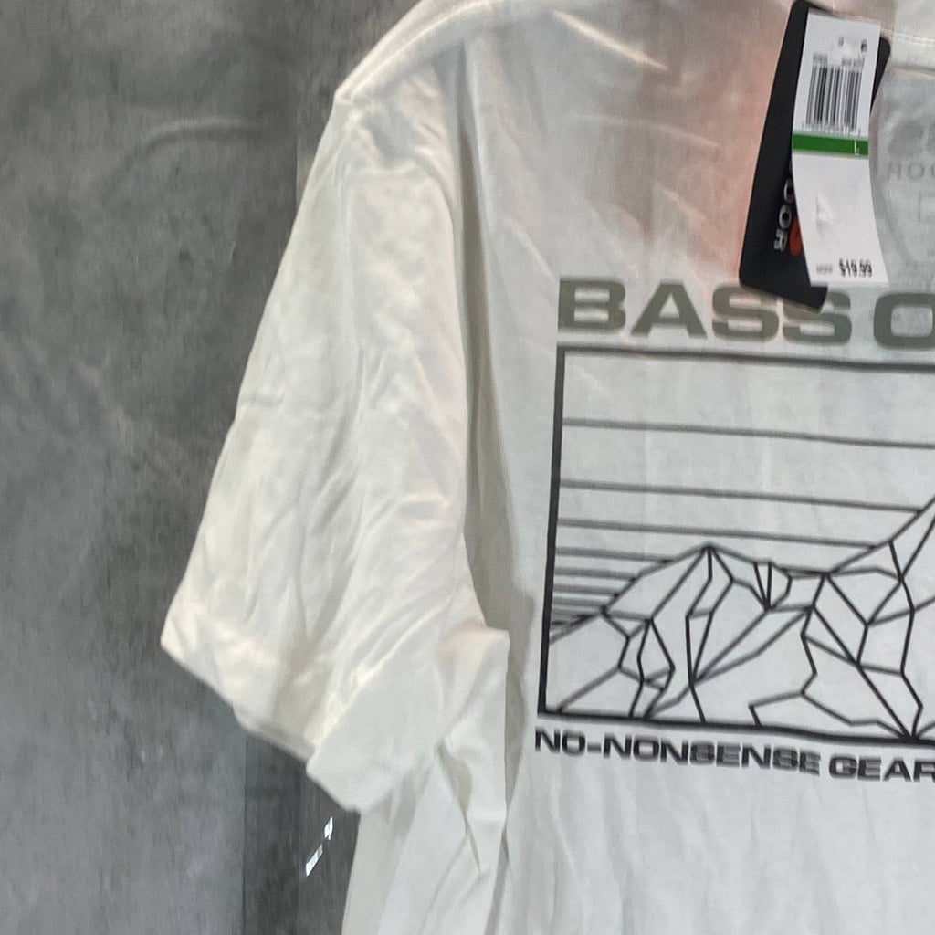 BASS OUTDOOR Men's Snow White Crewneck Antlers Mountain Logo Graphic T-Shirt SZL