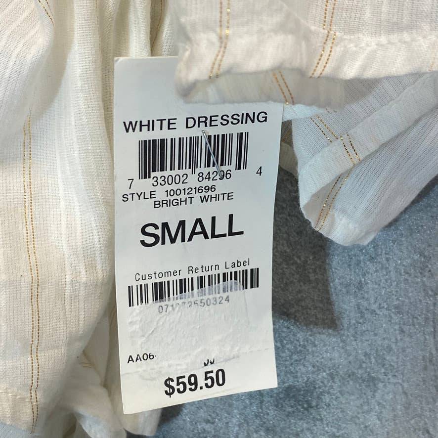 BAR III Women's Bright White Striped Detail Puff Sleeve V-Neck Wrap Blouse SZ S