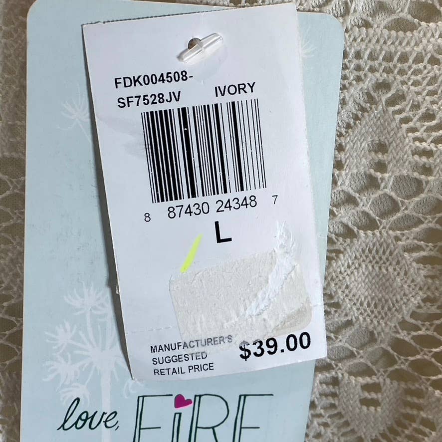 LOVE, FIRE Juniors' Ivory Scoop-Neck Adjustable Strap Lace Mini Dress SZ L