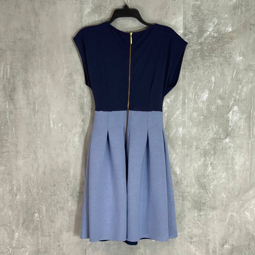 CLOSET LONDON Women's Blue Colorblock Dropneck Short Sleeve Fit & Flare Dress SZ  4