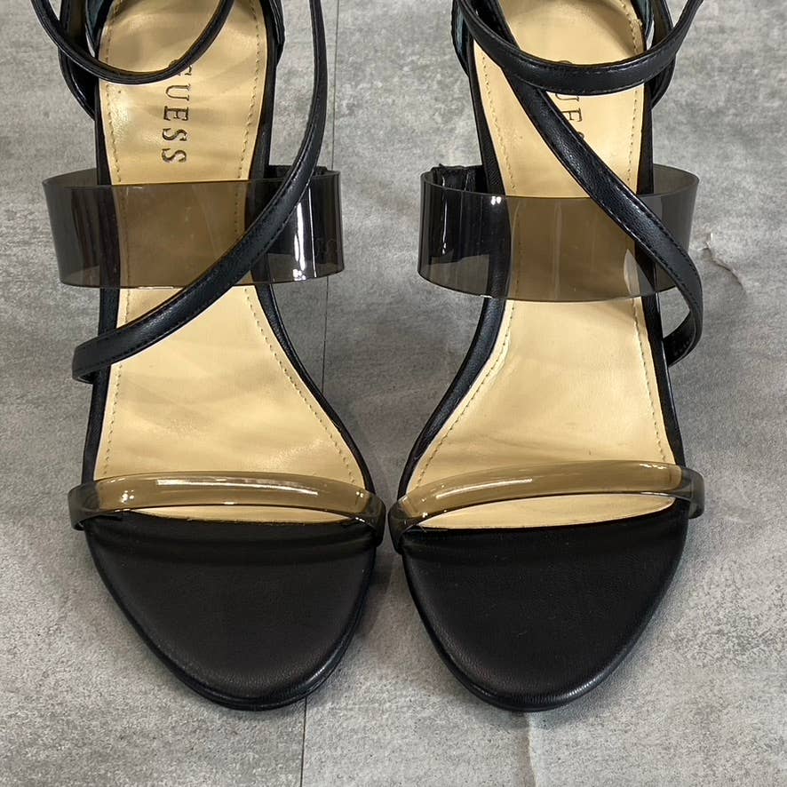 GUESS Women's Black Felicia Transparent Ankle-Strap Round-Toe Stiletto Sandals
