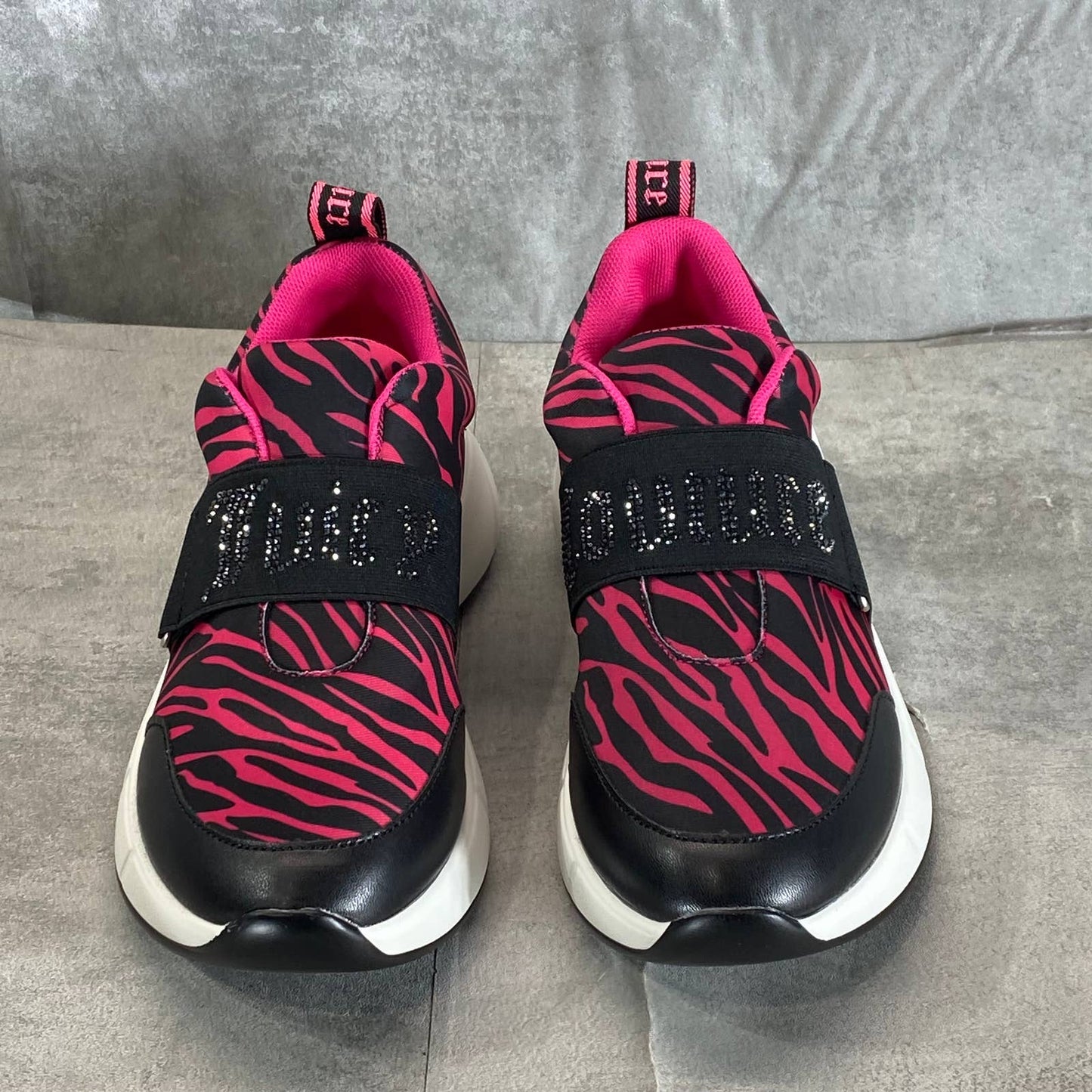 JUICY COUTURE Women's Pink Zebra Above It Rhinestone Embellished Sneakers SZ 6