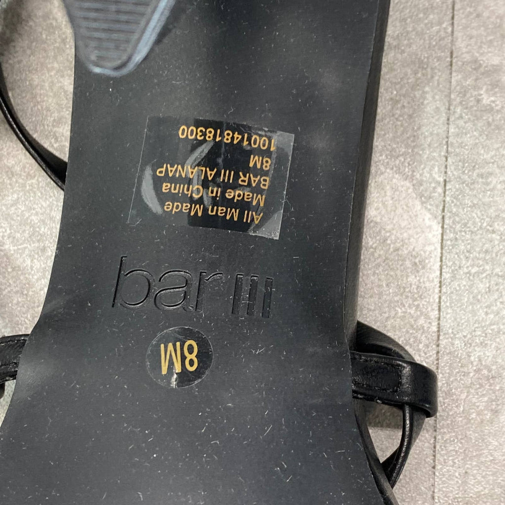 BAR III Women's Black Smooth Alana Tie-Up Geo-Heel Square-Toe Sandals SZ 8