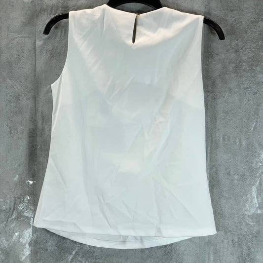 CALVIN KLEIN Women's White Embellished Crewneck Pleated Sleeveless Top SZ XS