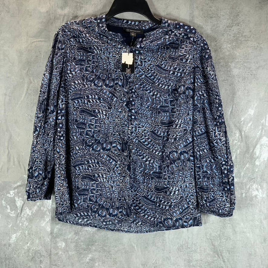 INC INTERNATIONAL CONCEPTS Blue Printed Button-Up Top SZ M