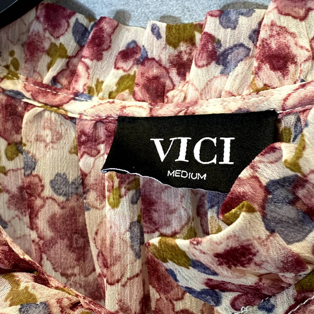 VICI COLLECTION Women's Natural Multi Floral Long Sleeve Smocked Mini Dress SZ M