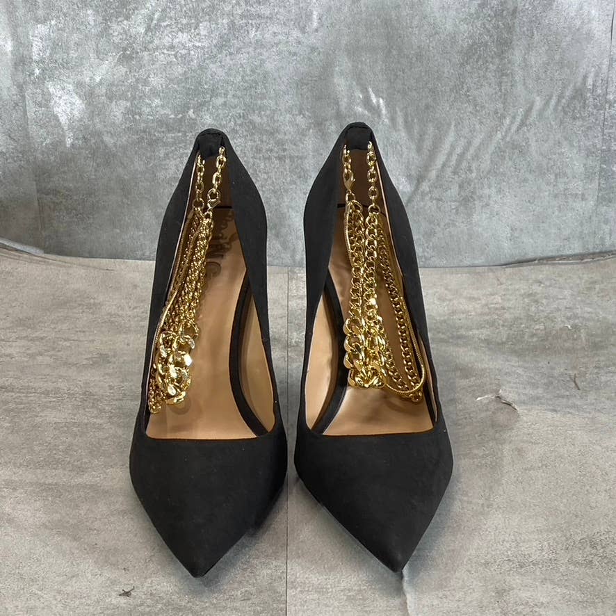 INC INTERNATIONAL CONCEPTS Women's Black Micro Sadelle Chain-Detail Pumps SZ 9