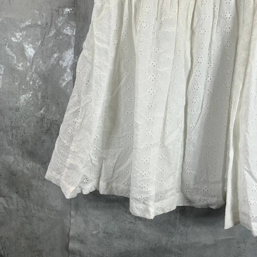 BAR III Women's Bright White Sweetheart Tie-Neck Eyelet Puff-Sleeve Dress SZ 6