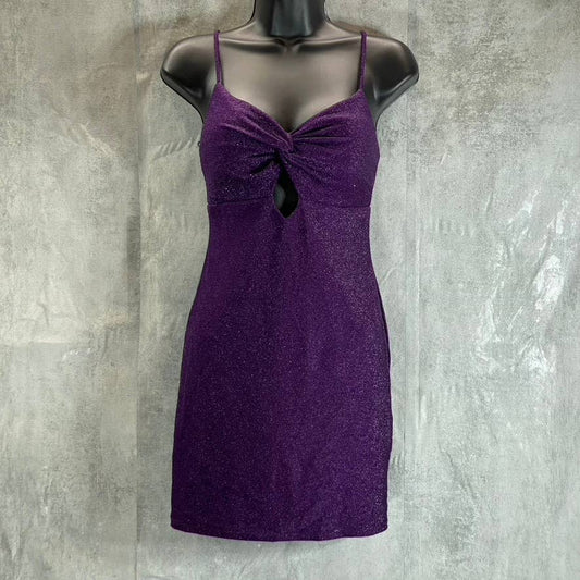 CITY STUDIO Juniors' Purple Glitter Twist-Front Cutout Bodycon Mini Dress SZ M